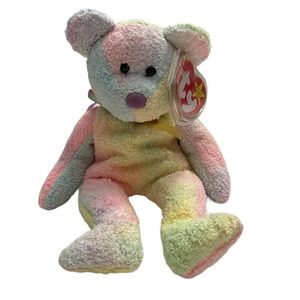 Ty Beanie Baby Retired 1999 Groovy Bear Super Soft Multi Colour Pastel